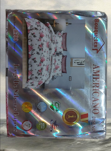 Juego Sábanas Bouquetex Amer 1 1/2 Plaza Twin 1500 Percale Blanco Floreado