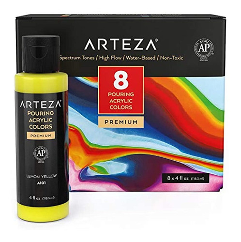 Pintura Acrilica De Alto Flujo 8 Colores Botella 4 Oz