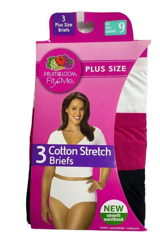 Pantaletas 3 Pack Fruit Loom Plus Size Cotton Stretch Briefs
