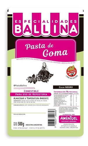 Pasta De Goma Color 500 Gr Ballina 
