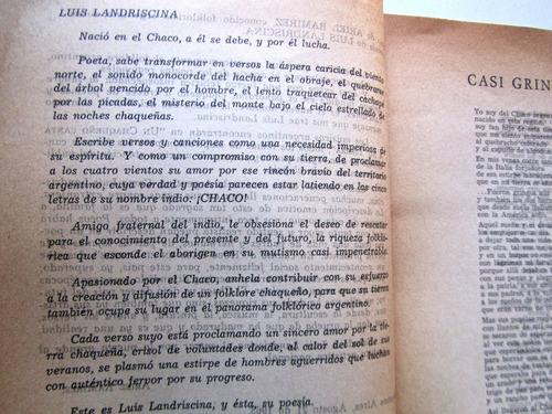 Luis Landriscina Firmado Un Chaqueño Canta A Su Tierra 1963 (Usado)