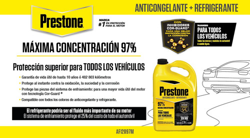 Anticongelante Amarillo Prestone Concentrado 97% Galon 3.78l