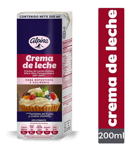 Crema De Leche Alpina 200 Ml - mL a $22