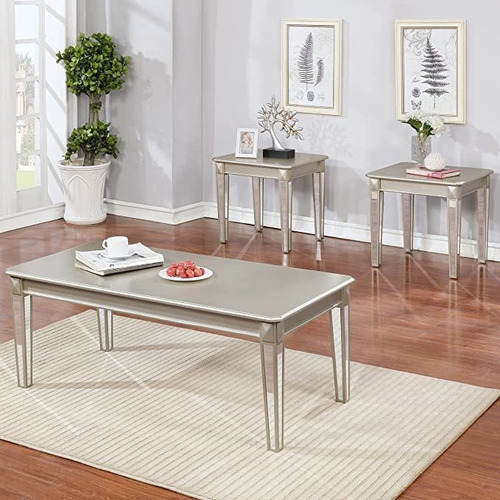 Roundhill Furniture Barent - Juego De Mesa De Centro De Mad.