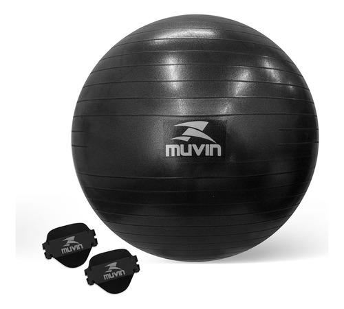 Bola Pilates 75 Cm Muvin - Até 300 Kg - Com Bomba E Luva Eva Cor Preto