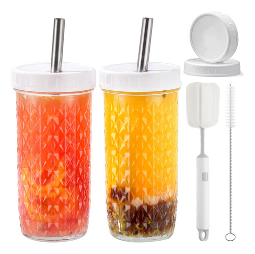 2 Pcs 24oz Glass Cups Set, Mason Jar Drinking Glasses Wit...