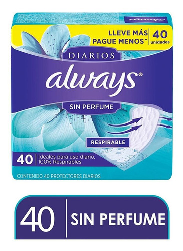 Toallas Always Protectores Diarios Sin Perfume 40 Unidades