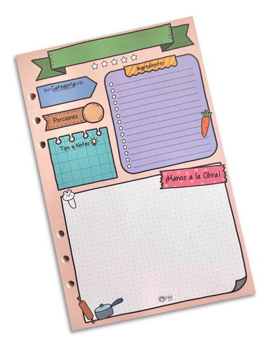 Hojas A5 Para Carpeta Decoradas Recetas De Cocina