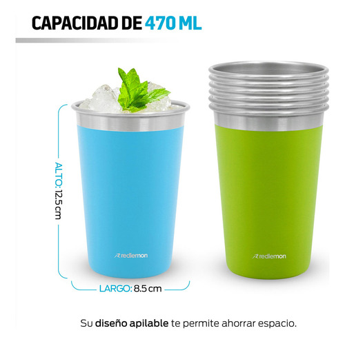 - Set De 6 Vasos De Acero Inoxidable Y Ecológicos (470 Ml),