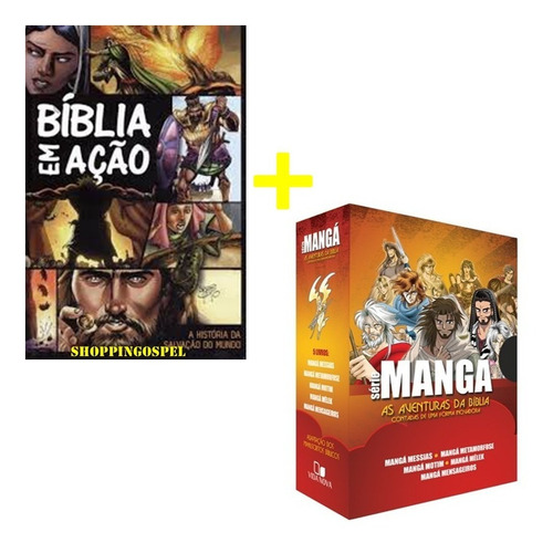 Kit Bíblia Em Ação + Box Mangá Aventuras Da Bíblia Em Mangá