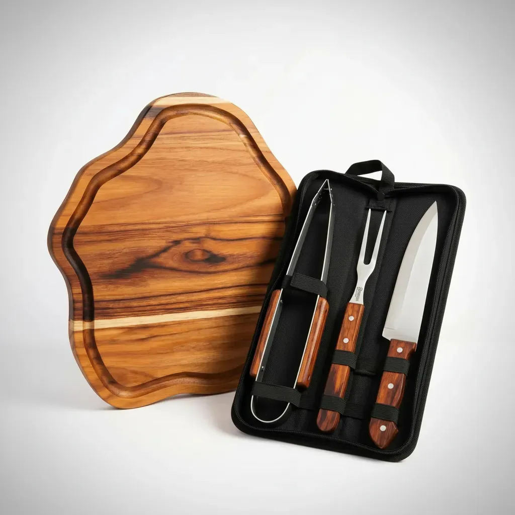 Kit Tabua Churrasco Estojo Garfo Faca Pegador Personalizado