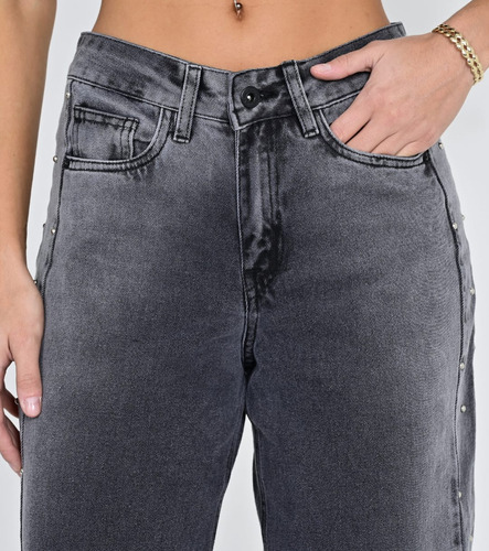 Jean Wide Leg Rígido Tachas Tiro Medio Dama Diva