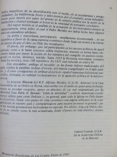 Historia General De Orden De La Merced En Chile. 1535-1831 (Usado)