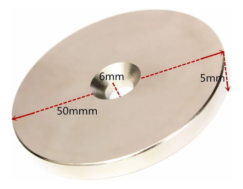 Imagen 2 de 5 de Iman Neodimio De 50x5 Mm Agujero De 6mm N52 Super Fuerte
