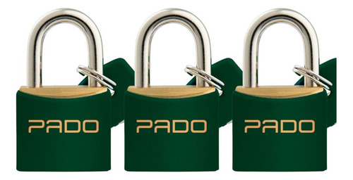 Kit 3un Cadeado Maciço Pado Segurança 20mm Cores Cor Verde
