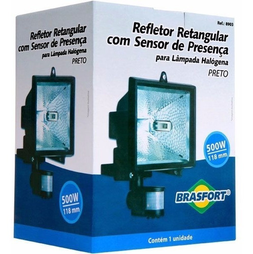 Refletor P/lamp Halogena C/sensor Presença 500 W