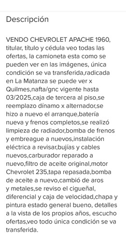 Apache 1960 A La Primera Oferta Razonable Y Concreta La Vend