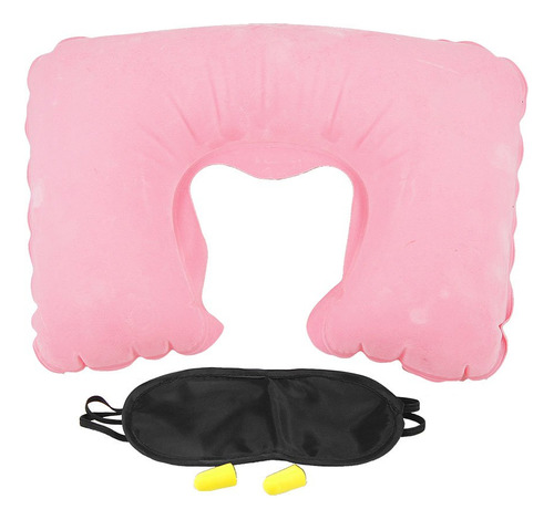 Qtqgoitem Almohada Inflable Rosa + Parche Ojo Negro Par Para