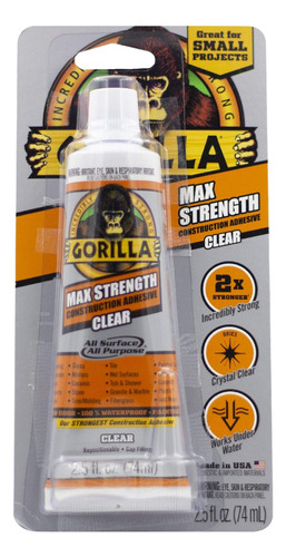 Pegamento De Construcción Gorilla Max Strength Clear 74ml