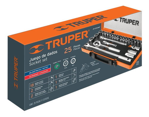 Imagen 3 de 4 de Juego De Dados 1/2 Std/mm 26pzs Truper Profesional