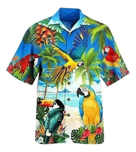 Polera Hawaiana De Hombre Con Estampado De Loros