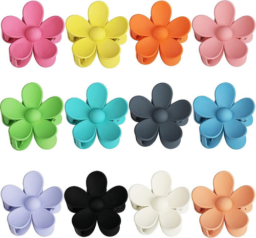 12 Pinzas De Pelo Grandes De Flores Mate Para Mujeres Y