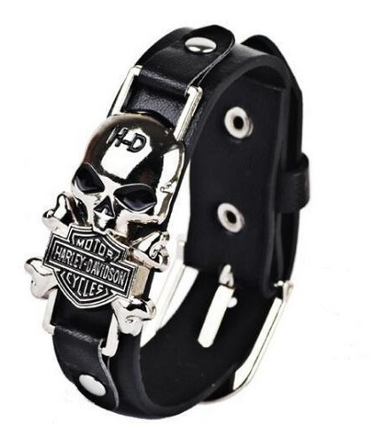 Davidson Motor Cycles Punk Skull Rivet Leather Men Pulsera