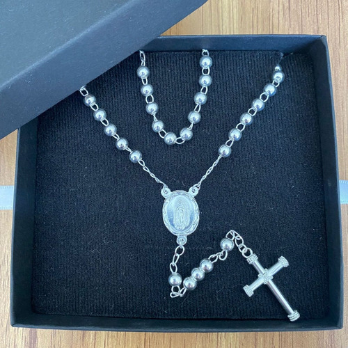 Imagen 7 de 9 de Collar Rosario Cruz Virgen En Plata .925 Agálea Joyería