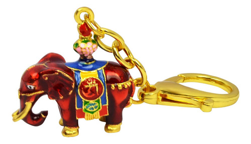 Llavero De Elefante Rojo De Prosperidad Feng Shui Con Jarrón