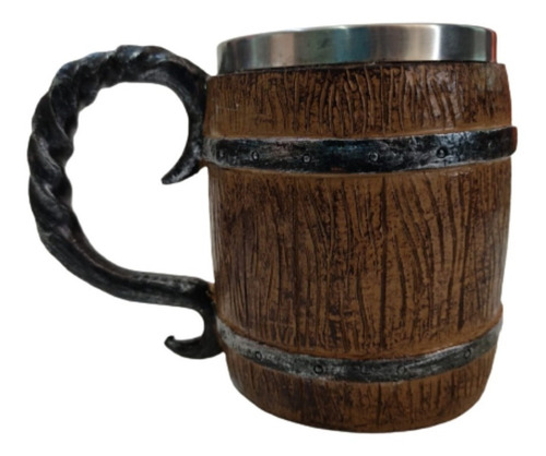 Imagem 1 de 4 de Caneca Barril Medieval Em Resina Inox 400ml - Chopp,cerveja