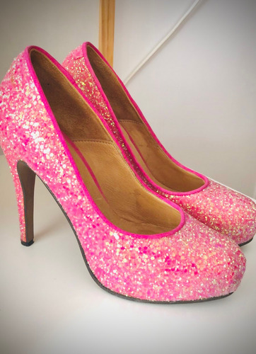 Stilettos Rosa Glitter Paruolo Rosa Barbie Taco Alto