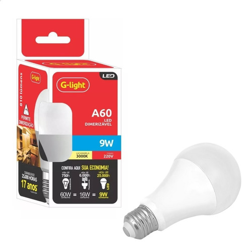Kit 10 Lâmpada Led E27 9w Dimerizável 3000k Amarela 220v Luz Branco Quente 3000k