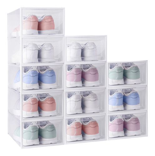 12 Cajas Organizadoras Para Zapatos Apilables De Plástico Color Blanco