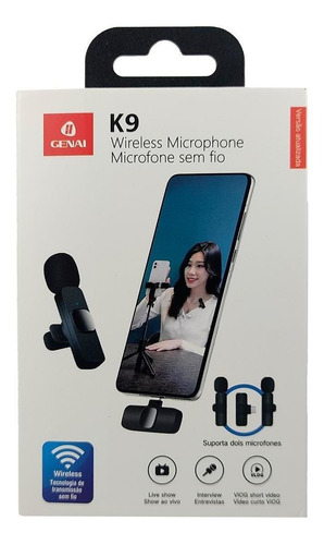 Microfone De Lapela K9 Duplo Sem Fio Para Celulares Tipo C
