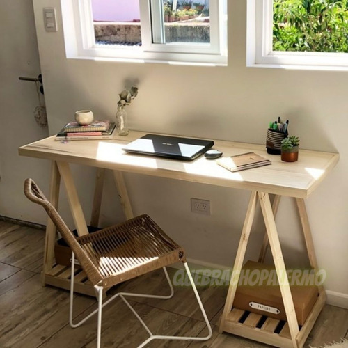 Imagen 5 de 10 de Mesa De Trabajo Escritorio De Caballetes En Madera 50x120cm