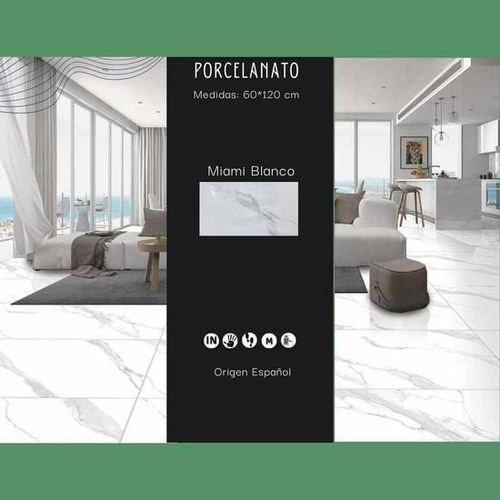 Porcelanato 1.20cm X 60cm  Miami Blanco Carrara