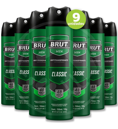 Brut Desodorante Classic Men 48hs 150mL 9 Unidades