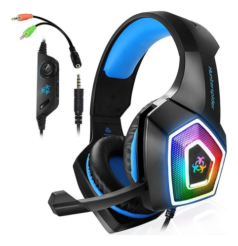 Auriculares Pro Gaming Con Microfono Y Luz Led Color Azul