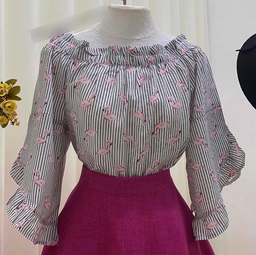 Imagem 3 de 7 de Blusa Feminina Social Manga 3/8 - Ciganinha Ombro A Ombro