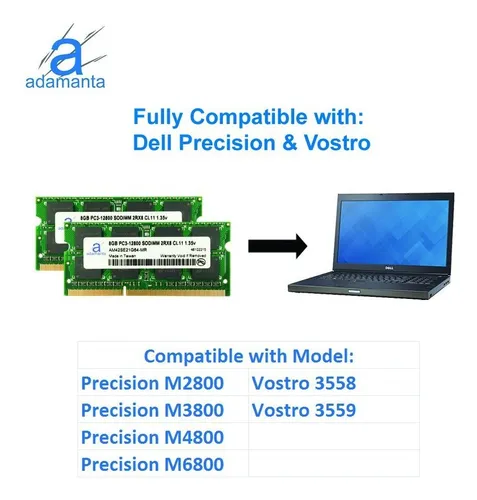 Memoria Ram 16gb Adamanta (2x8gb) Upgrade Para Dell Alienware Inspiron Latitude Optiplex Precision Vostro Ddr3l 1