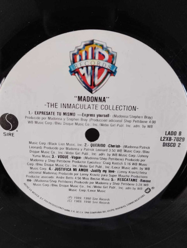 Lp De Acetato Album Doble De Madonna The Inmaculate Collect (Usado)
