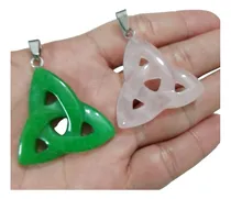 Comprar Collar Amuleto Triqueta En Piedra Cuarzo Rosa O Jade Malayo