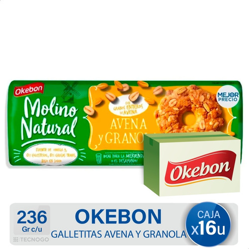 Caja Galletitas Okebon Avena Granola Molino Natural Pack