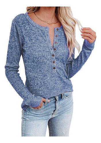 A Camiseta Casual De Manga Larga Con Cuello En V For Mujer