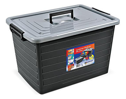 Kit 6 Caixas Organizadoras 50 Litros Preta Com Tampa E Rodas