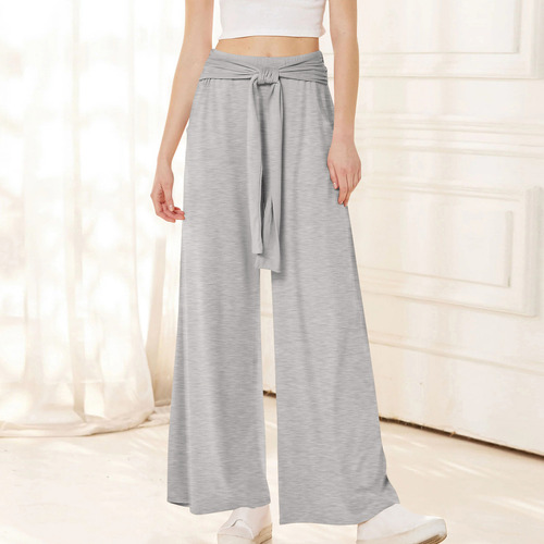 Pantalones Elásticos Con Cordones Color Talle Alto Wide-le 5