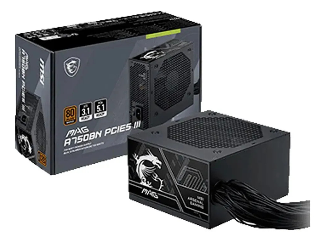 Fonte Msi 750w Mag A750bn Pcie5 Iii 80 Plus Bronze Atx Pcie Preto