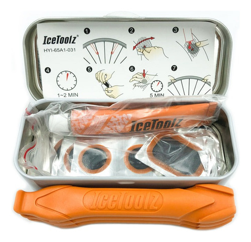 Kit Reparo 18 Remendo Cola Pneu Pa Bike 3 Espátula Ice Toolz