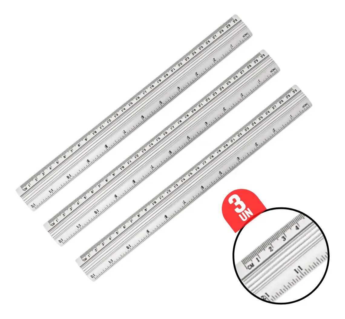 Utileira® Kit 3 Réguas De Alumínio 30cm Escola Trabalho Escritório