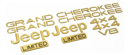 Kit Adesivo Jeep Grand Cherokee Limited V8 4x4 Emblema Ouro Ano 1996 1997 1998 1999 Chk02